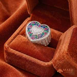 925 Sterling Silver Heart Moissanite <b>Ring</b> for Women Colorful Gemstone Halo <b>Statement</b> <b>Ring</b> Luxury Jewelry Gift - Product Image 4
