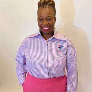 Chemisier rayé boutonné pour femme JJOA, chemise de bureau à manches longues avec logo brodé, haut décontracté professionnel, vente en gros - Product Image 3