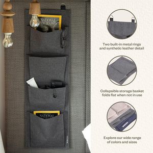 Hanging Metal Storage Organiser with 4 <b>Large</b> Velcro-Fastening Compartments for <b>Wardrobe</b> Clothes Storage - Product Image 6