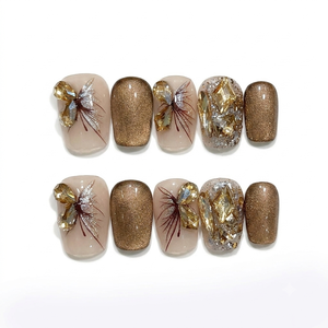 Armadura de escalera corta Dedo acrílico Armadura cuadrada redonda Champagne Gold Glamorous Vintage Opulence Night - Product Image 1