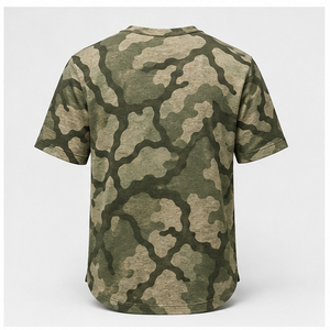 T-shirt à manches courtes et col rond pour homme, imprimé camouflage personnalisé motif fougère et olivier, MTS-CAMO-0016 - Product Image 2
