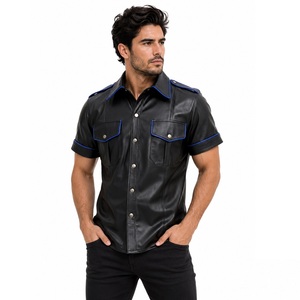 Camisa de cuero de oveja negra personalizada, uniforme fetiche, ropa de calle de moda para hombre, proveedor mayorista OEM de marca privada profesional - Product Image 1