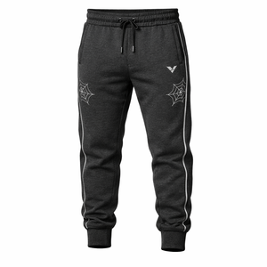 Pantalones Deportivos Gris Oscuro con Estampado Gráfico, Mezcla de Algodón, Corte Ajustado, Estilo Casual Urbano, con Cordón y Bolsillos - Product Image 1