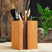 Support à stylos décoratif en bois fait main, design traditionnel, multifonctionnel, cadeau de mariage, organisateur de table pour bureau et salle d'étude