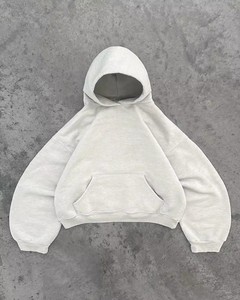 Unisex <b>White</b> Cotton Tracksuit Two <b>Piece</b> Hoodie Jogger <b>Set</b> Full Length Loose Fit Casual Autumn Wear With Side Pockets Zipper Fly - Product Image 2