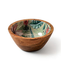 Bol de service en bois de manguier artisanal en gros, intérieur émaillé imprimé, décoratif, pour salade de fruits, vente directe