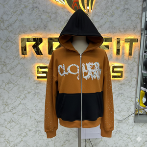 Custom Women's <b>Full</b> <b>Zip</b> Color Block Hoodie Rhinestone Graphic Oversized Fleece <b>Zip</b> Up Hooded <b>Sweatshirt</b> Manufacturer - Product Image 1