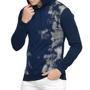 Sweat-shirt à capuche bleu marine pour homme, coupe ajustée, imprimé tie-dye, style décontracté, vêtement d'automne, matière polyester tricotée - Product Image 1