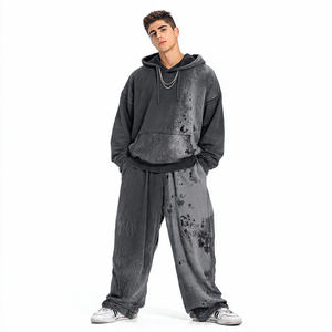 Survêtement homme Street Wide Legs Acid Wash, comprenant un sweat à capuche délavé à épaules tombantes et un pantalon de jogging baggy Stone Wash, effet délavé à l'acide - Product Image 1