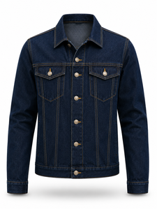 Veste en jean bleu foncé pour homme, 100% coton, coupe classique, fermeture à boutons, imprimé, écologique, lavable, coupe-vent, streetwear vintage - Product Image 3
