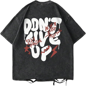 T-shirt délavé à l'acide de bonne qualité, style streetwear noir, hip-hop, logo personnalisé, coupe ample pour homme, 100% coton tricoté, prix abordable, vente en gros - Product Image 1