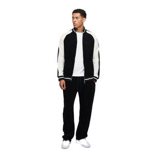 Mens Black and White Colorblock <b>Track</b> <b>Jacket</b> and Matching Pants Tracksuit OEM ODM Wholesale Apparel - Product Image 1