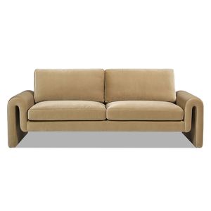 Divano da soggiorno in velluto performante beige marrone cammello con braccioli ad arco Mason 85 pollici - Product Image 6