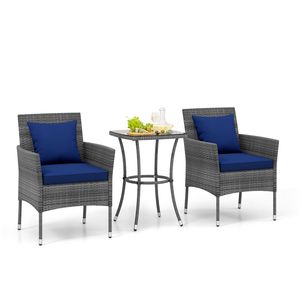Set di mobili da giardino in 3 pezzi con sedie imbottite e tavolino da caffè in vetro temperato - Product Image 1