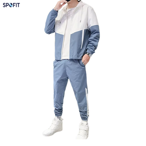 SPOFIT Men's <b>Wind</b> <b>Breaker</b> Tracksuit Hooded Zipper Full Sleeve Sporty Casual Two-Piece Suit Lightweight Breathable Spring Wear - Product Image 1