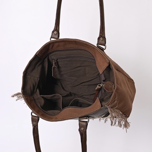 Latest Western Weekender Tote <b>Bag</b> for Women Cowhide <b>Canvas</b> Recycled Leather <b>Large</b> Capacity Travel Shoulder <b>Bag</b> Zip Closure - Product Image 4