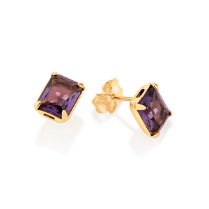 Emerald Cut Amethyst <b>Stud</b> <b>Earrings</b> Gold Plated Geometric Women's Classic Jewelry Bezel Setting Alloy Fashion <b>Earrings</b> - Product Image 3