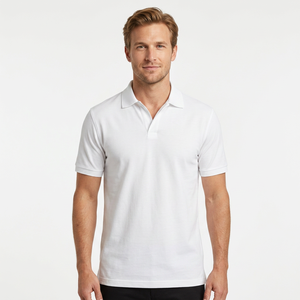 Polo à manches courtes pour homme, blanc, en coton tricoté uni, respirant, style décontracté, coupe classique - Product Image 5