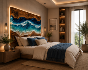 Mesa de Centro Rectangular de Madera de Acacia Costera Ecológica con Borde Natural y Diseño Oceánico de Resina Epoxi para Decoración Interior Moderna - Product Image 3
