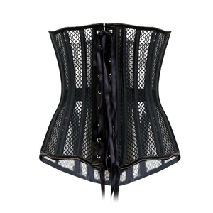 Women Black Mesh Corset <b>Shapewear</b> with Hook-and-Eye Closure Firm Tummy Control Breathable Design for Daily Wear - Product Image 2