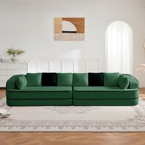 Divano a 4 Posti in Tessuto Teddy con Spugna ad Alta Densità 32D, 135 Pollici, Senza Montaggio, Morbido e Confortevole, Design a Contrasto di Colore per Soggiorno - Product Image 3