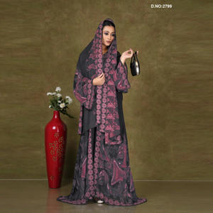 Marble Print Chiffon Long <b>Shrug</b> with Border Detail, Modest Abaya Style Outerwear <b>for</b> Elegant Middle East Wear - Product Image 2