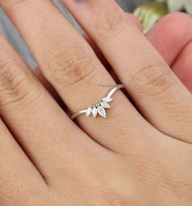 925 <b>Sterling</b> <b>Silver</b> White Curved Marquise Cut Wedding Band Marquise Diamond CZ <b>Stacking</b> Band Bridal Anniversary Engagement <b>Ring</b> - Product Image 1