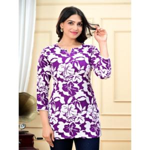Kurta Casual para Mujer Aarti Fashion, Cuello en V, Manga Tres Cuartos, Silueta Holgada, Transpirable, Estampado Floral Digital para Uso Diario - Product Image 1