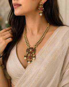 Wholesale Brass Ethnic Kundan Polki <b>Necklace</b> <b>Set</b> <b>Indian</b> Bridal Jewelry Imitation Rhodium Plated Traditional Wedding Anniversary - Product Image 2