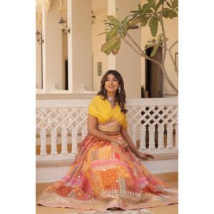 Seda rusa rica impresa digital con trabajo de bordado de lámina Lehenga Choli KA-5032 - Product Image 5