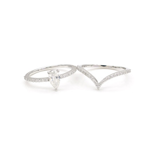 Ready To Stock Diamond <b>Ring</b> 7x5mm Pear Cut White Diamond Stackable <b>Ring</b> with 14k Fine White Gold Promise <b>Ring</b> For <b>Couple</b> US-7 - Product Image 2