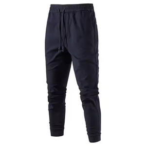 Pantalon décontracté 100 % coton pour homme, couleur unie, fermeture éclair, taille mi-haute élastique, cargo, anti-plis, streetwear automne, joggers mi-lourds - Product Image 3