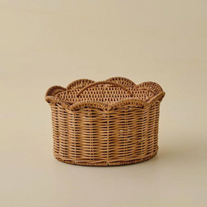 Rustic Farmhouse-Style Eco-Friendly Handmade Natural Handcrafted Multipurpose Rattan Scallop <b>Basket</b> Set <b>With</b> <b>Lid</b> - Product Image 1