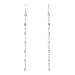 Pendientes Colgantes de Esmeralda, Rubí y Perla con Gancho Geométrico de Oro Blanco de 18K - Product Image 3