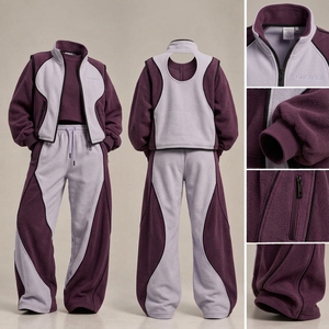 Ensemble de survêtement en polaire pour femme, couleur violette, veste zippée, pantalon de jogging à jambes larges, streetwear, vêtements de sport décontractés, vêtements personnalisés - Product Image 4