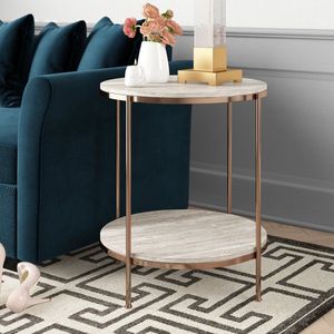 Modern Marble Look <b>Side</b> Metal <b>Table</b> <b>Round</b> End <b>Table</b> Gold Metal Frame Two Tier Sofa Corner <b>Table</b> for Living Room - Product Image 3