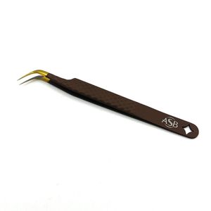 แหนบต่อขนตาแบบ L-Type สีน้ำตาล ปลายเคลือบใยทอง สำหรับแยกขนตา - Product Image 1