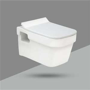 WC suspendu élégant en céramique carrée, à chasse d'eau par gravité haute efficacité, sans bride, avec siphon en P - Product Image 1