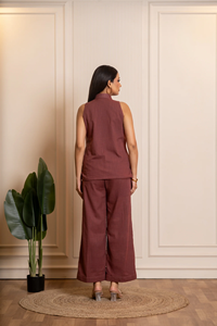 Conjunto de Dos Piezas de Algodón para Mujer, Camiseta sin Mangas con Cuello y Pantalones Anchos |   Conjunto de Dos Piezas Casual de Verano para Mujer - Product Image 3