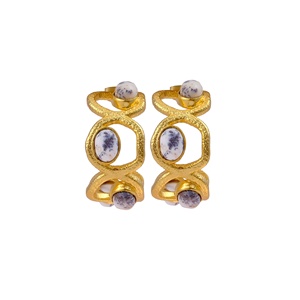 Handmade Gold Plated Brass Natural Dendrite <b>Opal</b> Gemstone Hoops <b>Earrings</b> Elegant Trendy Artisan Jewelry for Women - Product Image 6