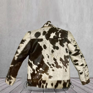 Cowhide Pattern Faux <b>Fur</b> <b>Jacket</b> Turn-down Collar Full Sleeve Zipper Closure Winter Warm Outerwear - Product Image 4