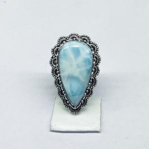 Oval Larimar <b>Ring</b> <b>925</b> Sterling <b>Silver</b> Artisan Handmade Gemstone Jewelry Elegant Beach Style Gift For Women - Product Image 1