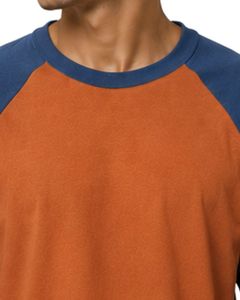 <b>Rust</b> Orange And Denim Blue Raglan T Shirt For Men Short Sleeve Crew Neck Cotton Tee Custom Casual Color Block Streetwear <b>Top</b> - Product Image 5