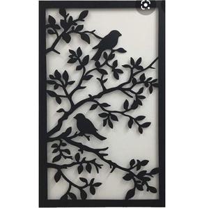 Décoration murale en métal découpé au laser, motif oiseaux et branches d'arbre, œuvre d'art suspendue moderne, décoration intérieure, vente en gros par le fabricant, art mural en bois - Product Image 1