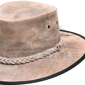 Real Leather <b>Western</b> <b>Hats</b> Premium Beige Cowboy <b>Hat</b> Braided Band Custom Size Bulk Private Label Adult Fit Outdoor Travel <b>Hats</b> - Product Image 2