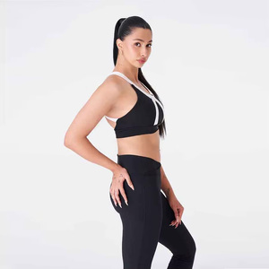 Black White Striped Yoga Set Racerback Crop <b>Top</b> High Waist Flare Pants Full Length Spandex Polyester Breathable Workout Wear - Product Image 4