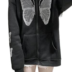Oversized Streetwear <b>Jacket</b> Women <b>Rhinestone</b> Hoodie Wholesale High Quality Fleece Logo Design Full Zip up <b>Rhinestone</b> Hoodies - Product Image 4