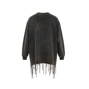 T-shirt Homme Ample et Tendance de Qualité Supérieure, Lavage Acide, 100% Coton Uni, Manches Longues, Effet Vieilli et Déchiré, Coupe Boxy - Product Image 3