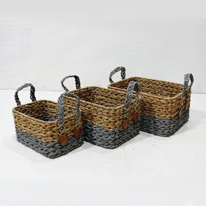 Artex Dong Thap Seagrass Storage Basket Organizer <b>Box</b> with Handles Two Tone Set - Product Image 3