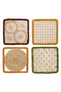 Premium Modern Hand Woven Raffia Coaster Set Square <b>Cup</b> Holder <b>Mats</b> Handmade Rustic Luxury Stylish Farmhouse Table Accessories - Product Image 4